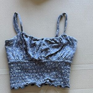 Hollister Blue Floral Smocked Cropped Tank Top - Juniors